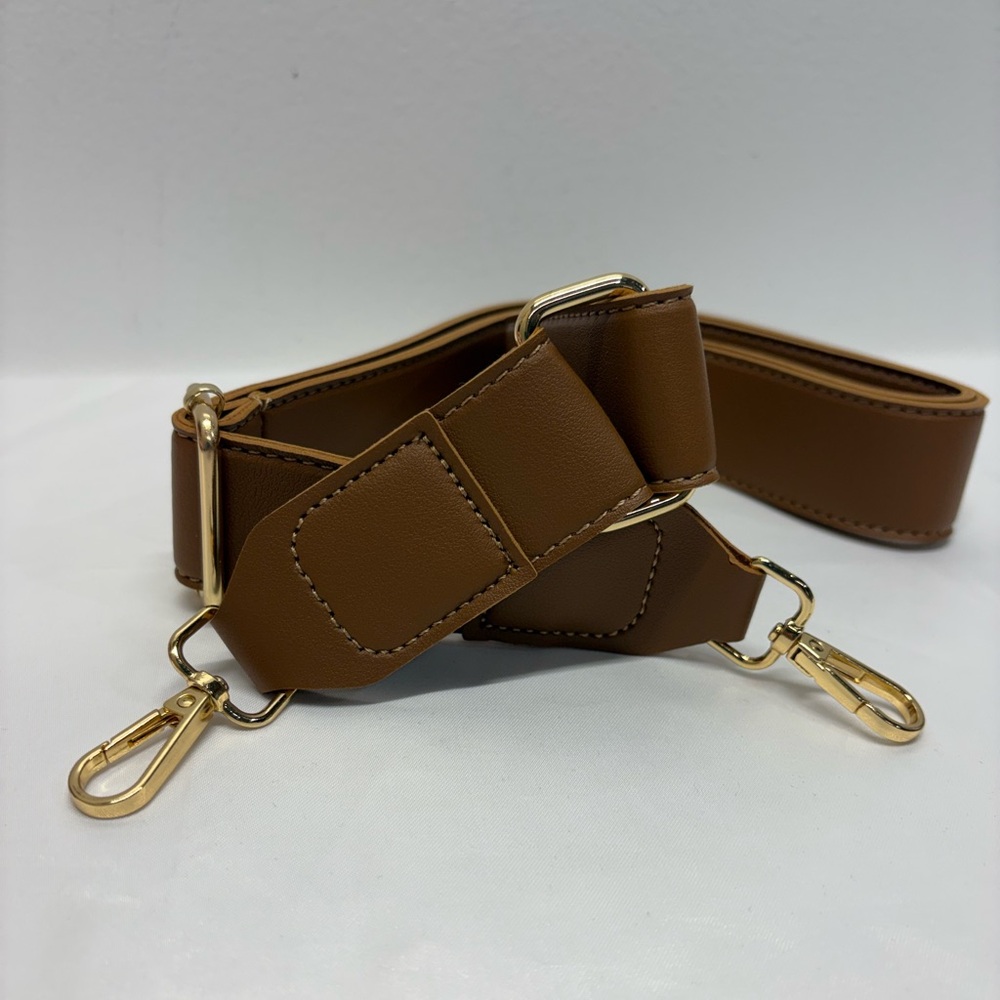 Brown faux Leather Bag shoulder Strap with Gold Hardware, replacement.new